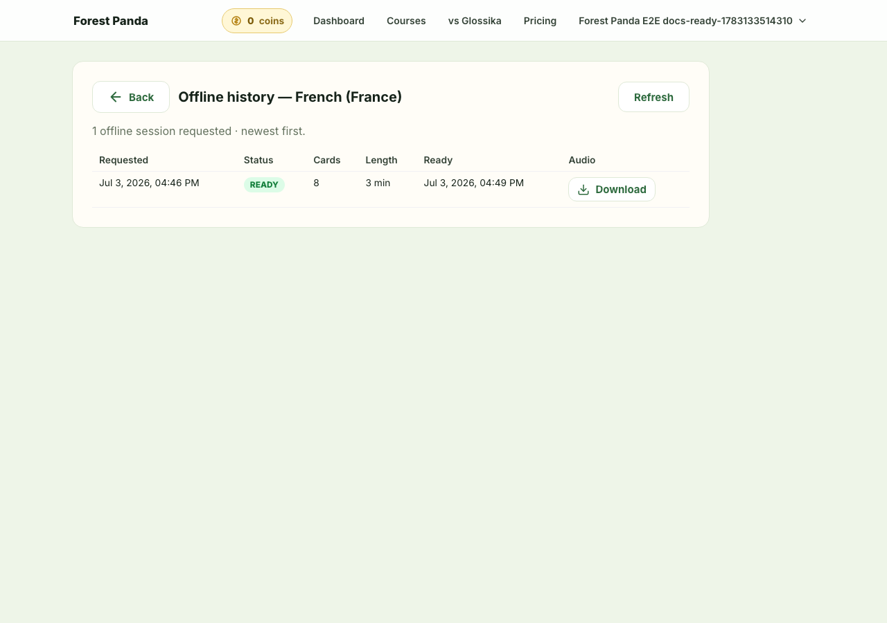 Forest Panda offline session history