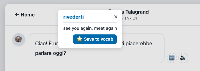 Save to vocab button in chat